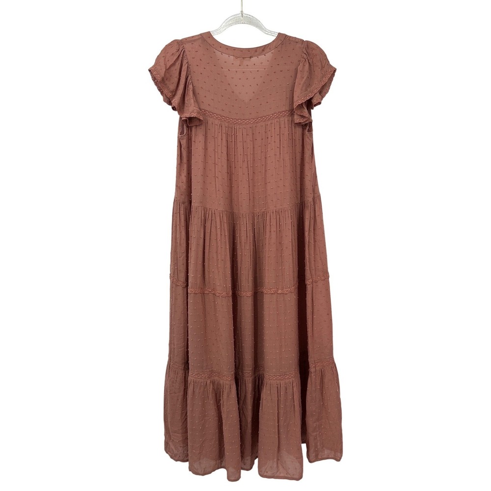 easel Dusty Rose Swiss Dot Tiered Midi Dress - Picture 3 of 6